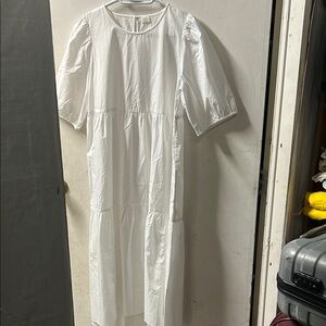 Wilfred White Sundress with Puff Sleeves and Crew Neck